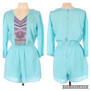 NWOT GB Aqua Tribal/Aztec Long Sleeve Romper